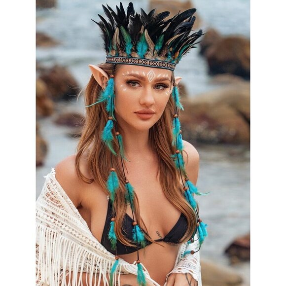 Feather Headband Boho Native American Gypsy Festival Costume Accessory main image 5